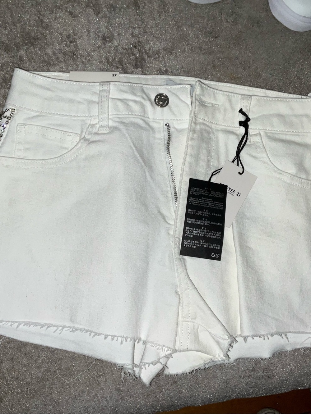 Forever 21 White Frayed Hem Denim Shorts
